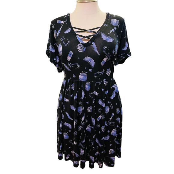 Torrid Harry Potter Spells‎ Print Strappy Super Soft Punk Goth Babydoll Dress 3X - Picture 2 of 4